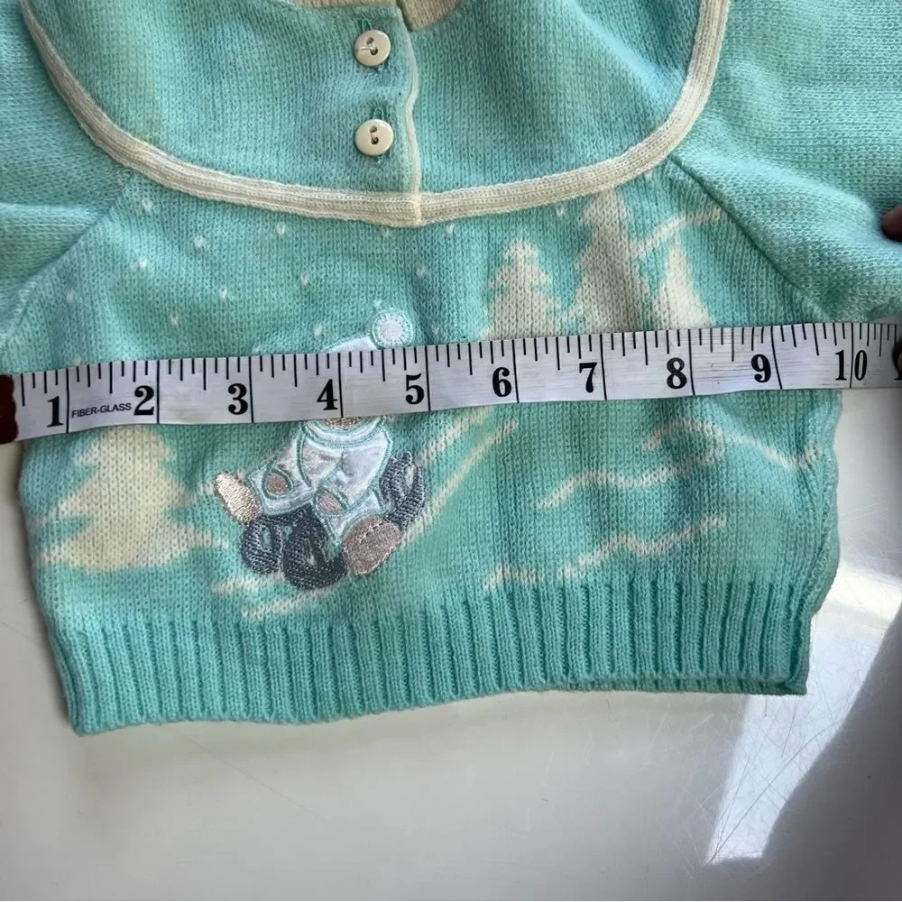 Rad Vintage 1980s Retro Swiss Teddy Bear Sled Apres Ski Twofer Collared Sweater